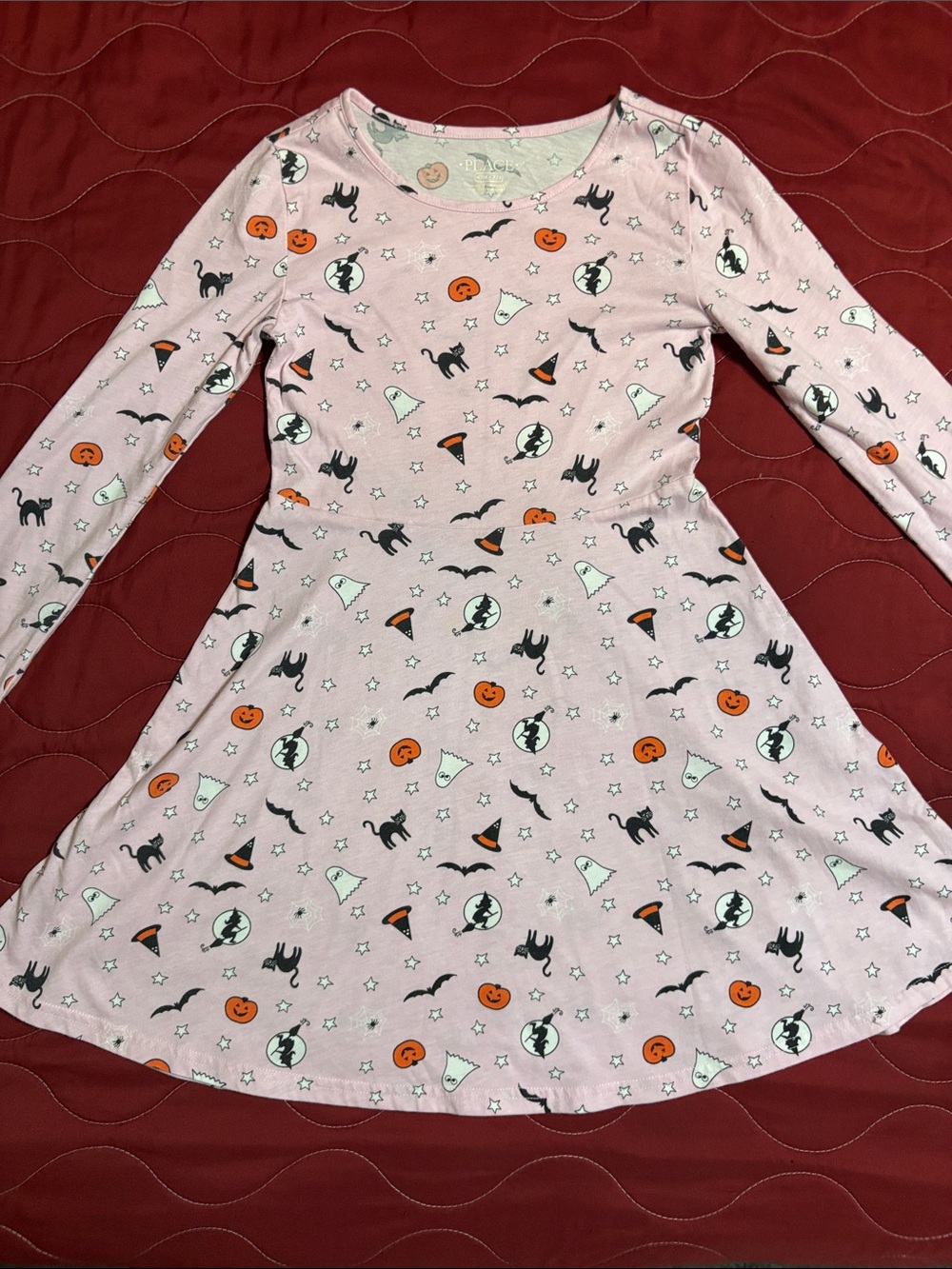 Place Pink Halloween Print Long-Sleeve Skater Dress